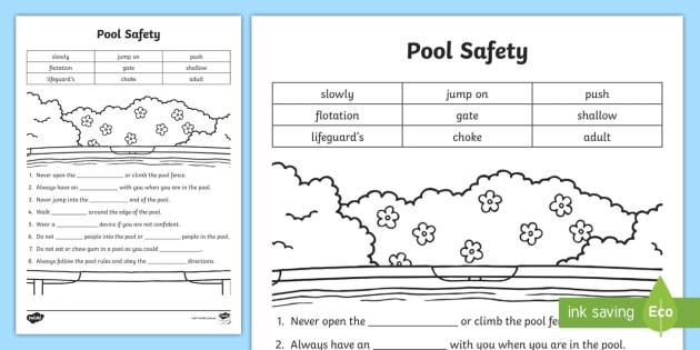 pool safety cloze worksheet teacher made