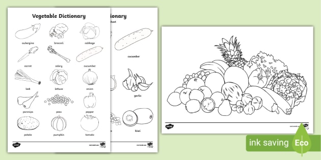 รูปภาพระบายสีผลไม้และผัก | Fruits & Vegs Colouring Sheets