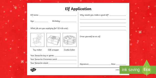 Elf Application Form Worksheet Worksheet