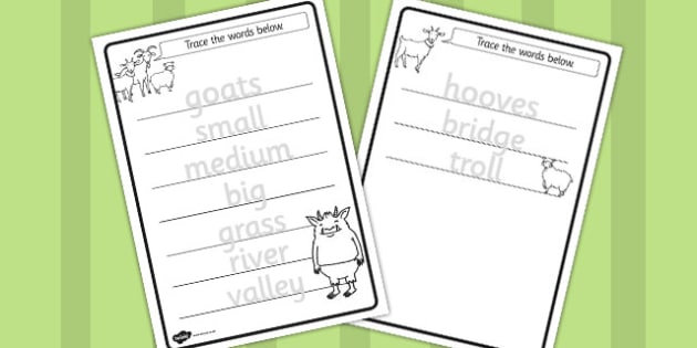 The Three Billy Goats Gruff Trace The Words Worksheets Sheet