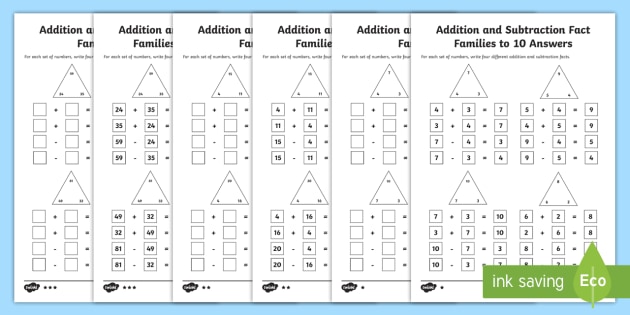 Addition Subtraction Worksheets Addition Fact Practice