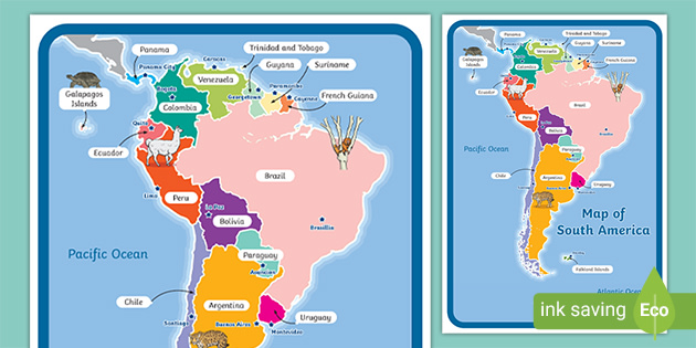 Map Of South America With Names Display Poster