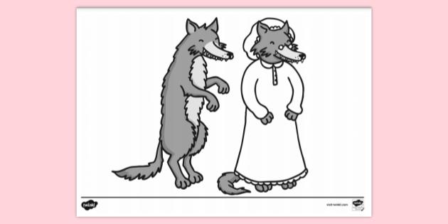 Wolf From Red Riding Hood And Granny Colouring Sheets