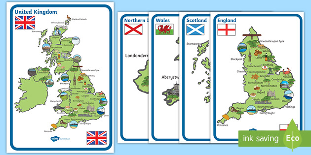 NEW Illustrated Map Of UK A4 Display Poster (teacher made)