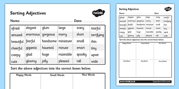 ks4 english worksheet adjectives sorting   worksheets Sorting Worksheet Adjectives