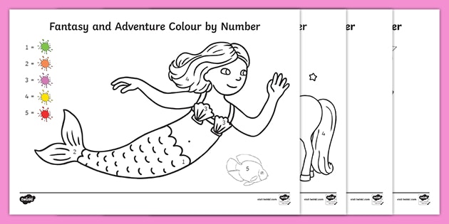 kindergarten fantasy and adventure colournumber activity