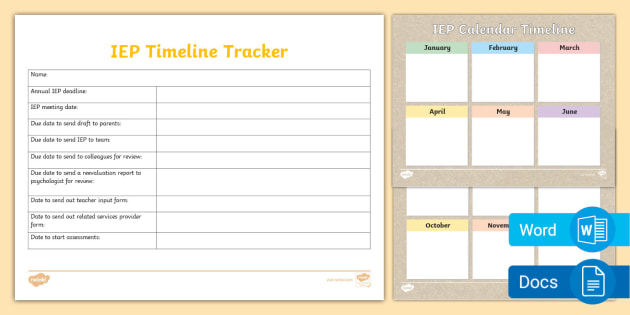 Editable IEP Timeline Tracker Word Google Docs
