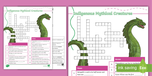Indigenous Mythical Creatures Crossword Puzzle