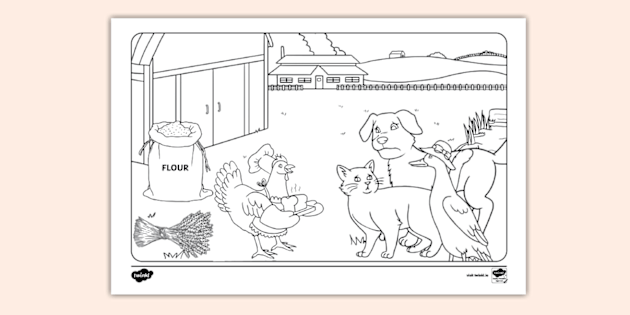the little red hen story colouring sheet
