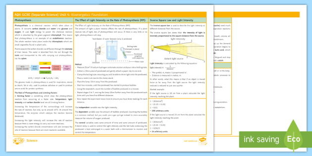 * NEW * AQA GCSE Biology (Separate) Unit 4 Bioenergetics Foundation ...