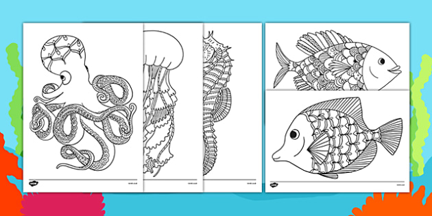 under the sea themed mindfulness coloring sheets