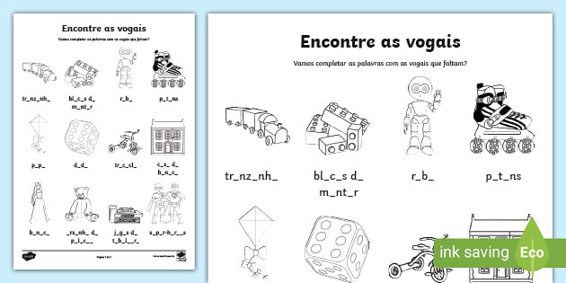 Completando palavras com as vogais - Materiais e Atividades Didáticas