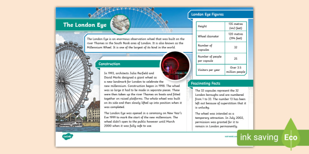 London Eye Fact File - Twinkl - KS2