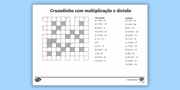 Cruzadinha da Matemática - Adição e Subtração