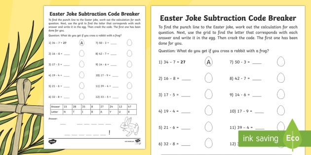 Easter Joke Subtraction Code Breaker Worksheet / Worksheet