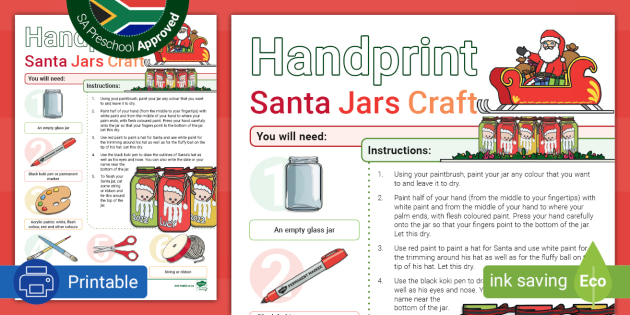 Preschool: Christmas - Handprint Santa Jars Craft