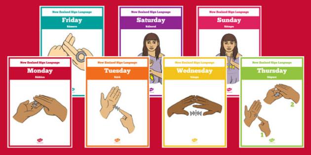 Nz Sign Language Te Reo Māori Display Posters Days Of The Week 