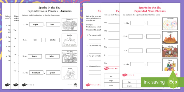 sparks in the sky expanded noun phrases differentiated worksheet worksheets