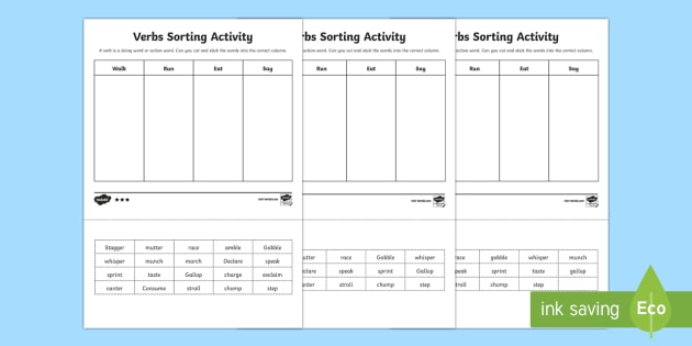 sorting verbs worksheets primary resources teacher made
