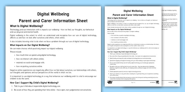 Digital Wellbeing Parent And Carer Information Sheet