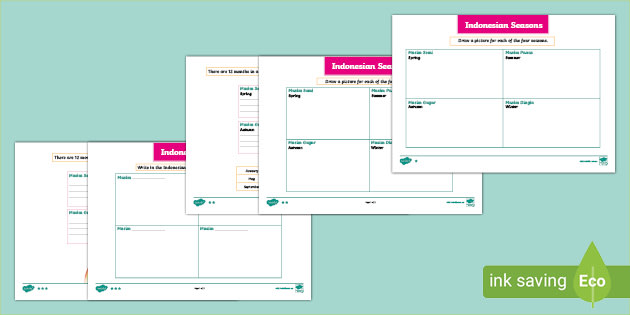 Months and Seasons Differentiated Worksheet Indonesian