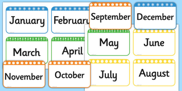 months of the year printable flash cards