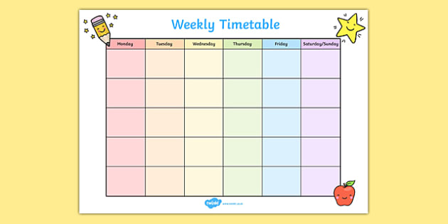 7 day timetable chart