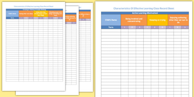 Characteristics of Effective Learning Class Record Sheet - record sheet
