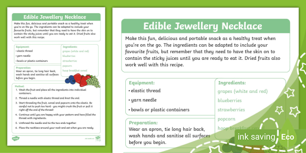 Edible Jewellery Recipe (teacher made)