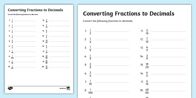 Converting Fractions To Decimals Worksheet Us M 2548862 Ver 1 