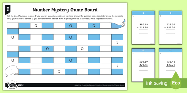 subtraction decimal number board game number