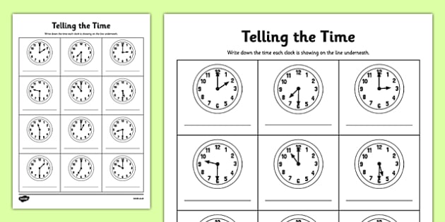 Telling Time - Worksheet Digital