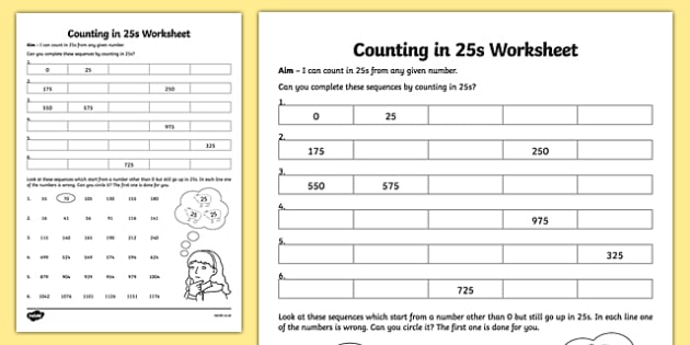 Counting In Multiples Of 25 Worksheet