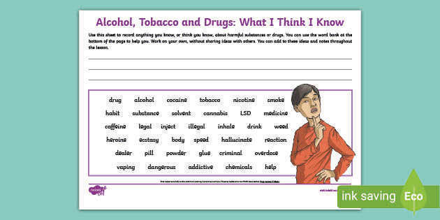 alcohol tobacco and drugs activity sheet pshe resources