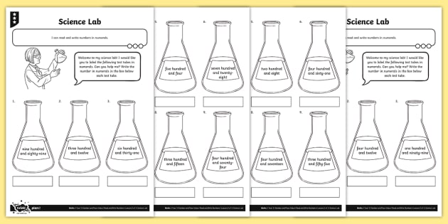 science themed reading and writing numbers differentiated worksheet
