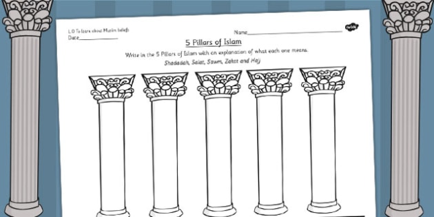 Pillars of Islam Worksheet - religion, religious studies, muslim