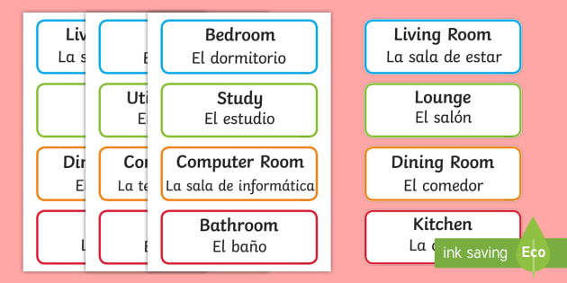Rooms In The House Labels English Spanish Rooms In The
