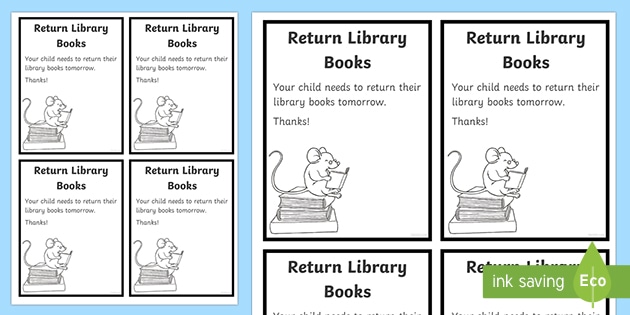 Library Book Reminder, Kindergarten Resource