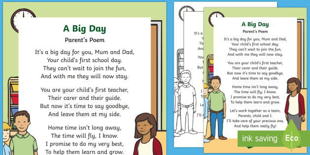 A Big Day Poem - starting school, first day, reception, parent