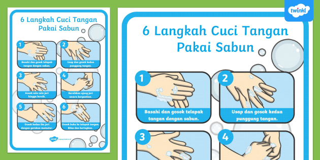 Poster Enam Langkah Mencuci Tangan (teacher made)