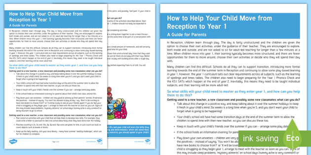 Supporting Your Child Moving to Year 1 Parent and Carer Information Sheet