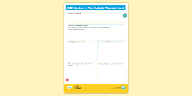 BBC Children in Need Activity Planning Sheet