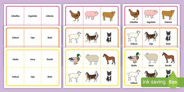 FREE! - Farm Animal Bingo - Zulu (teacher made)