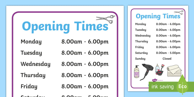 Hairdressers Role Play Opening Times Teacher Made