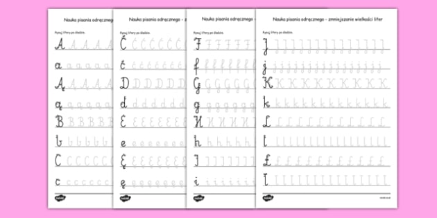 Arkusz Nauka Pisania Liter Redukowanie Wielkości Po Polsku