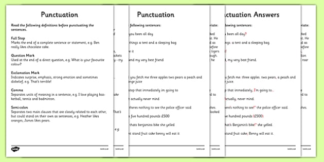 Punctuation Activity Sheets - punctuation, punctuation