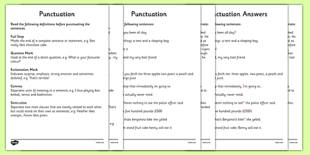 Punctuation Worksheets Ks2 Grammar - 