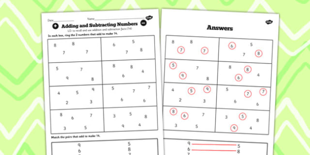 number-facts-to-20-find-pairs-to-14-worksheet