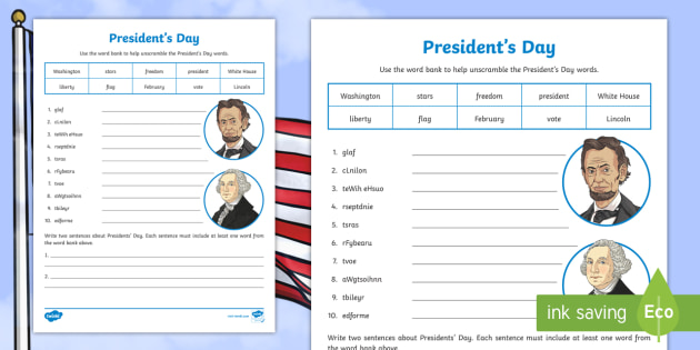Presidents Day Word Unscramble Teacher Made