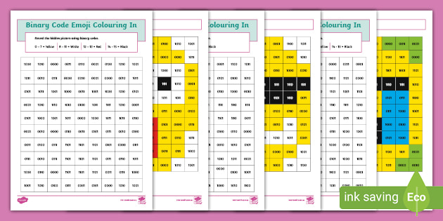 Binary Code Emoji Colouring In